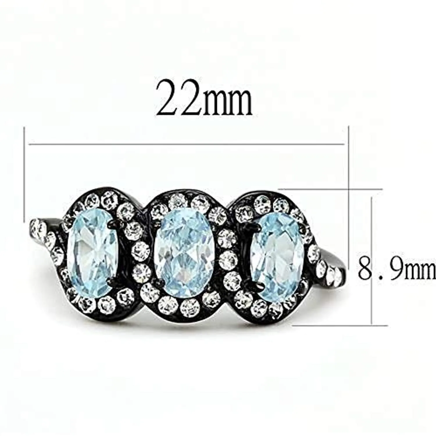 WildKlass Stainless Steel Ring IP Women AAA Grade CZ Sea Blue