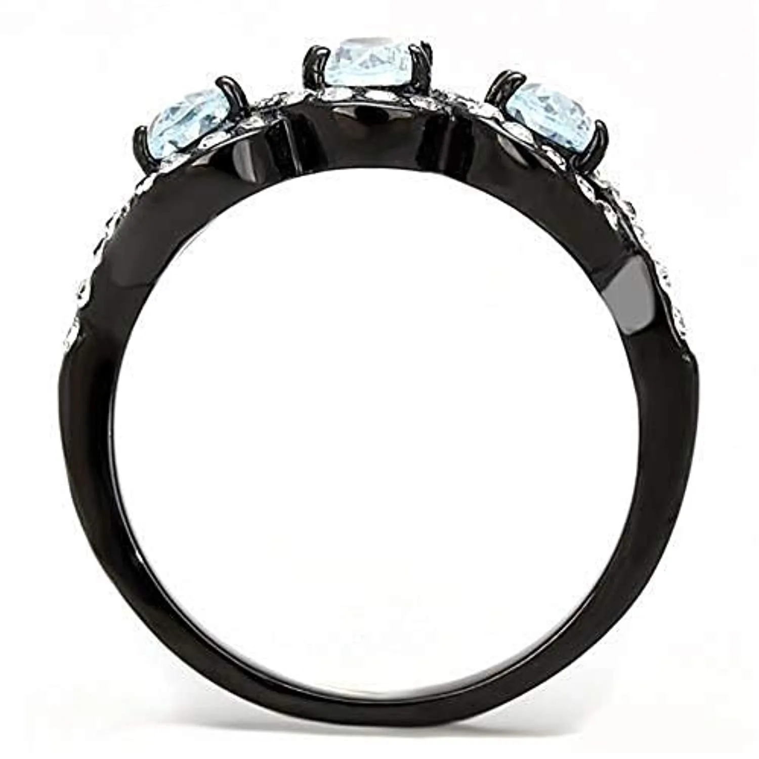 WildKlass Stainless Steel Ring IP Women AAA Grade CZ Sea Blue