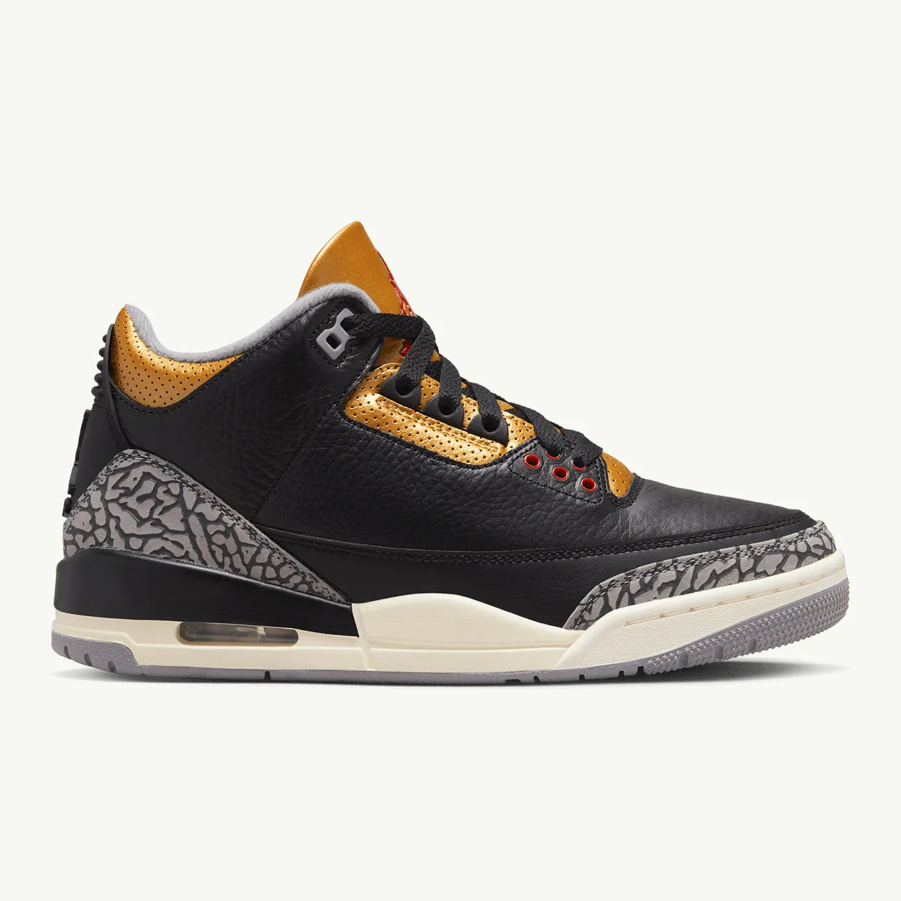 WOMENS AIR JORDAN 3 RETRO BLACK FIRE RED METALLIC GOLD CEMENT GREY