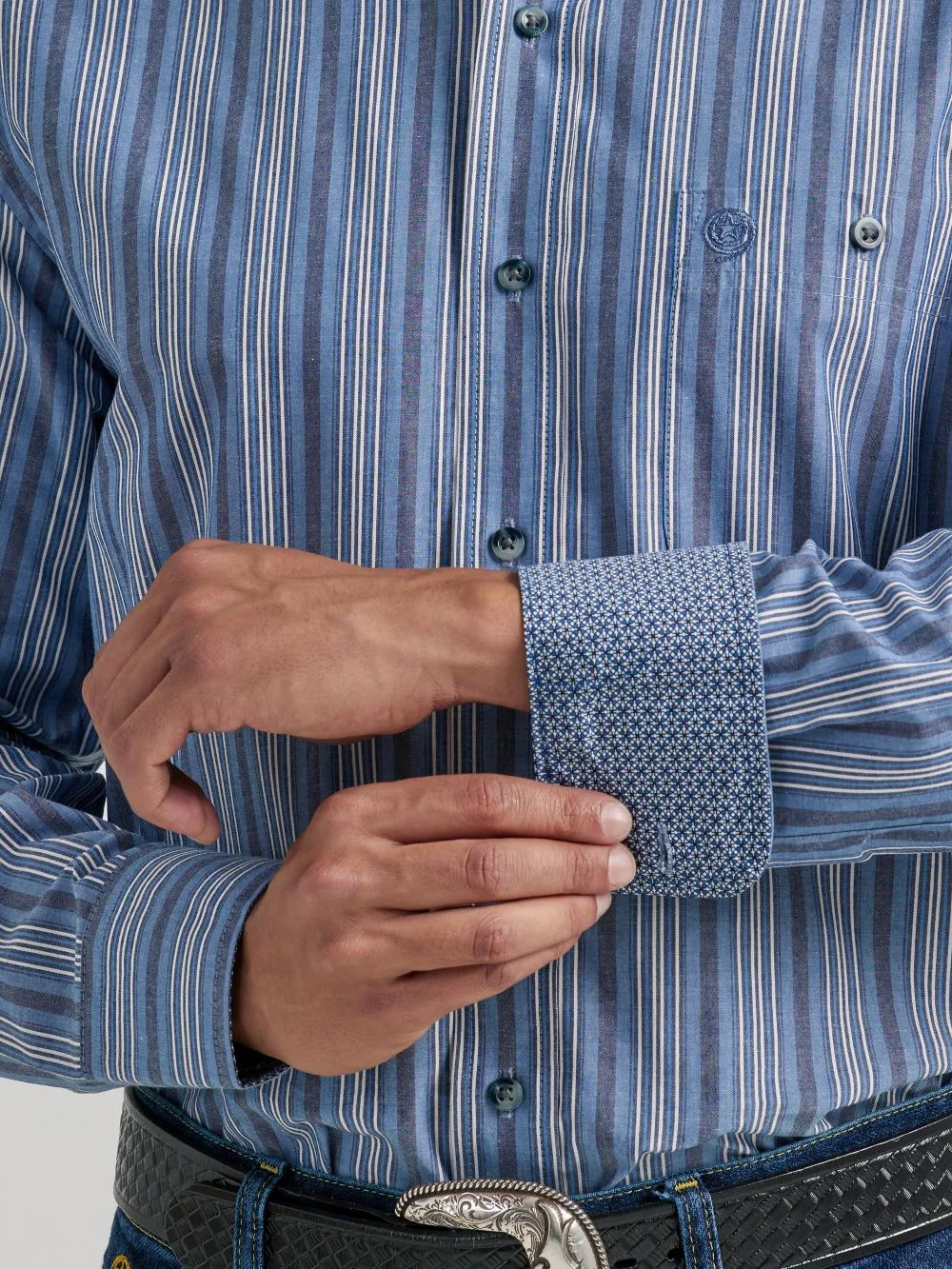 'Wrangler' Men's George Strait Striped Button Down - Periwinkle